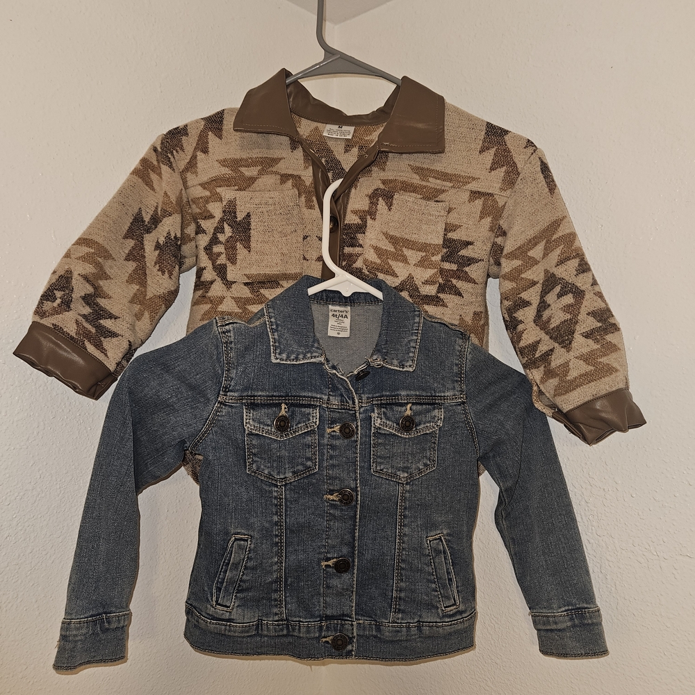 Denim and Western Print Kids Jacket Set | 4T